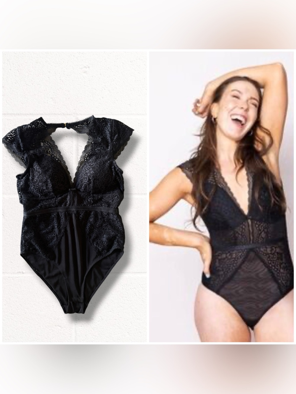 sophie b. Black Lace V-Neck Bodysuit